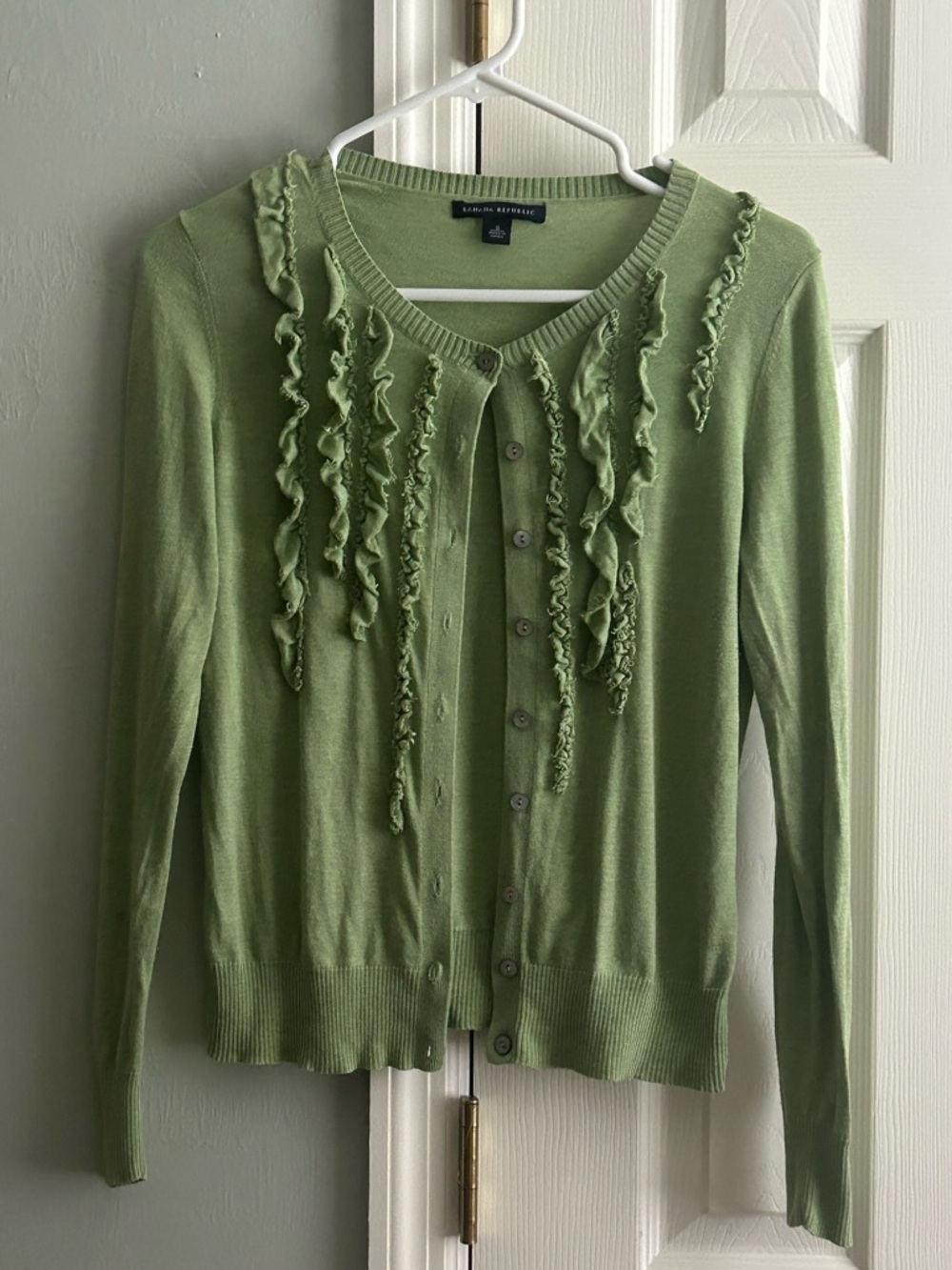 Banana Republic Ruffle-Trim Light Green Cardigan